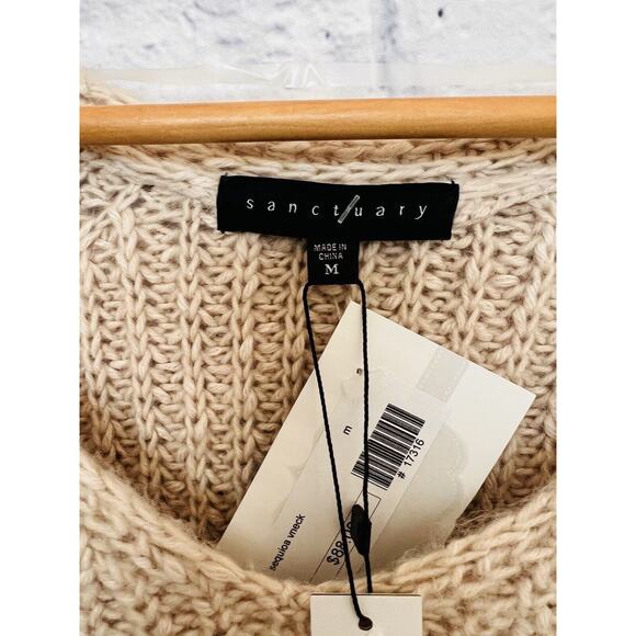 SANCTUARY NWT Chunky Knit Sweater Sz M Long Sleeve V-Neck Cotton/Alpaca Hi-Low - Picture 4 of 6